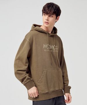 프론트 자수로고 피그먼트 빅사이즈 오버핏 후드 브라운