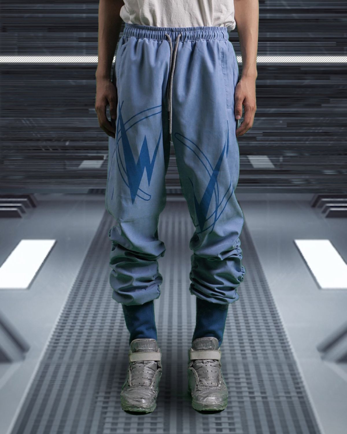 우빙(WOOVING) SHIRRING JOGGER PANTS (BLUE)
