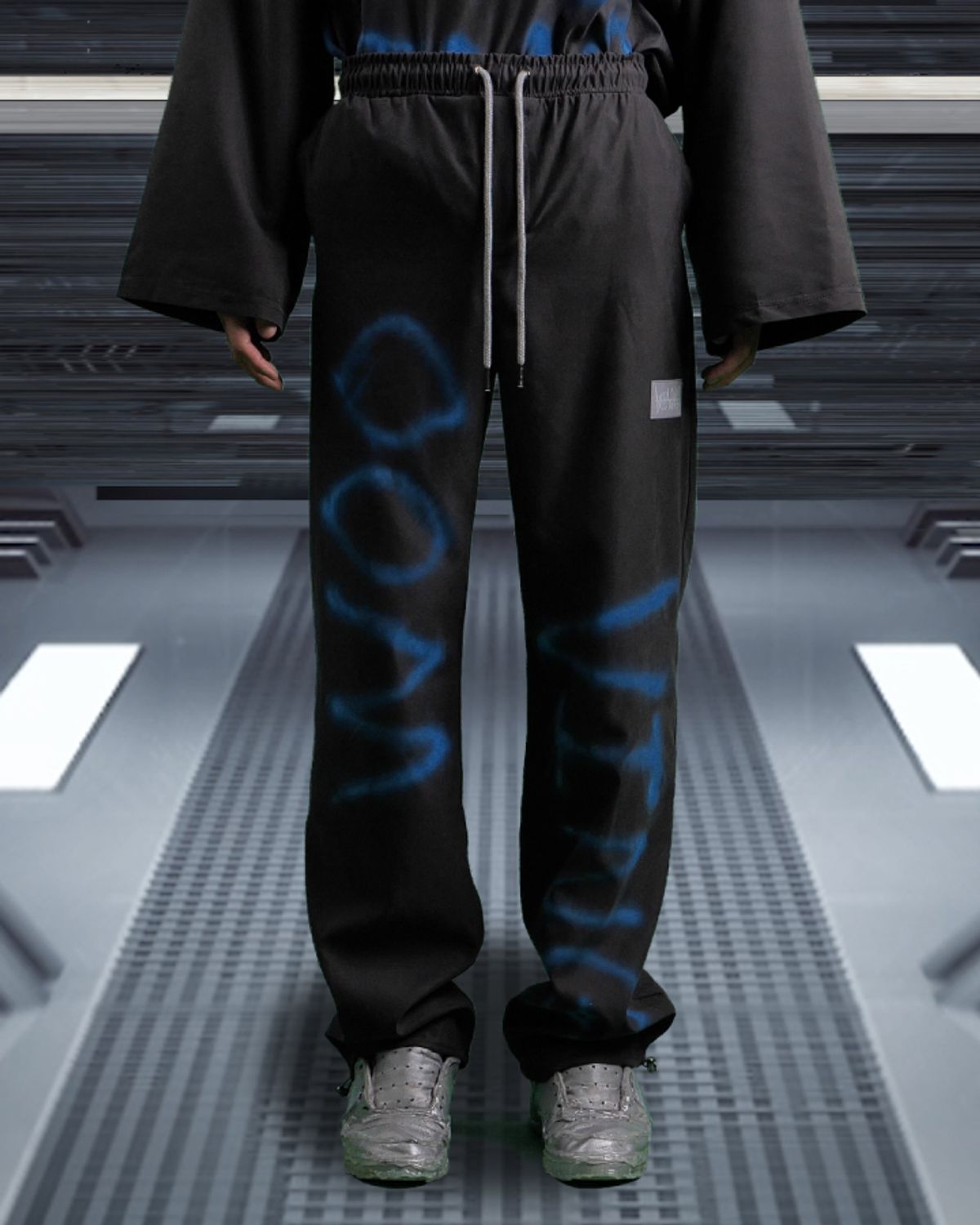 우빙(WOOVING) PAINTED STRING PANTS (BLACK)