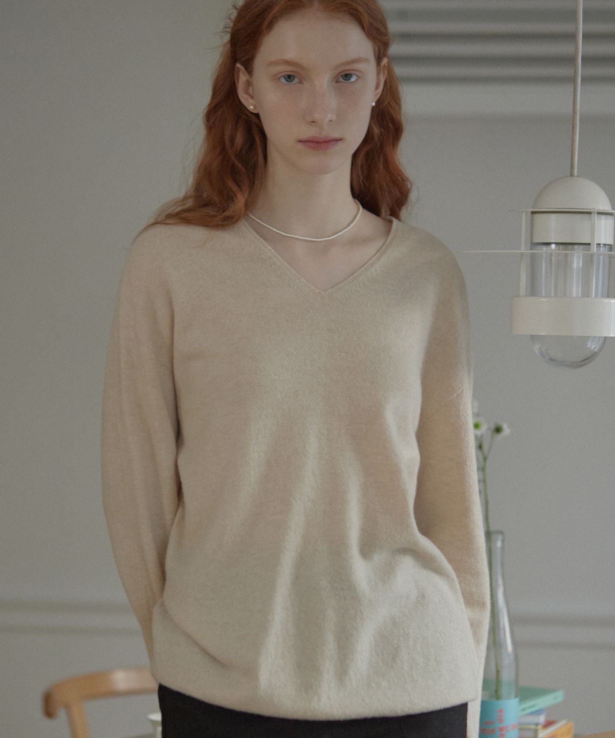 논로컬(NONLOCAL) V-Neck Knit - Beige
