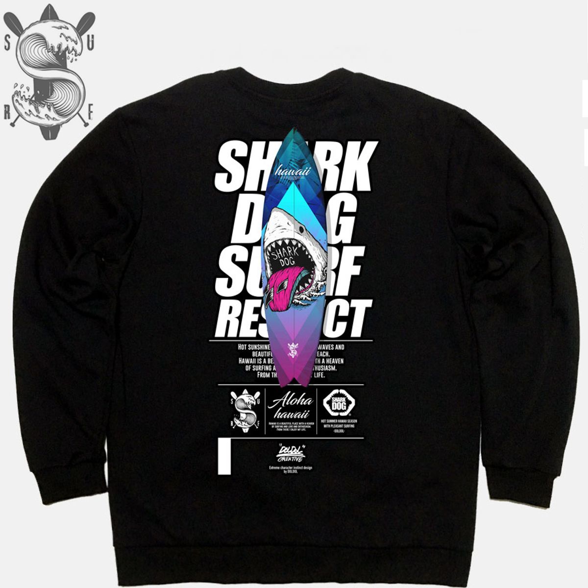 돌돌(DOLDOL) SHARK DOG_MTM-126 샤크독 서핑 하와이 캐릭터 그래픽 그래피티 디자인 맨투맨 긴팔