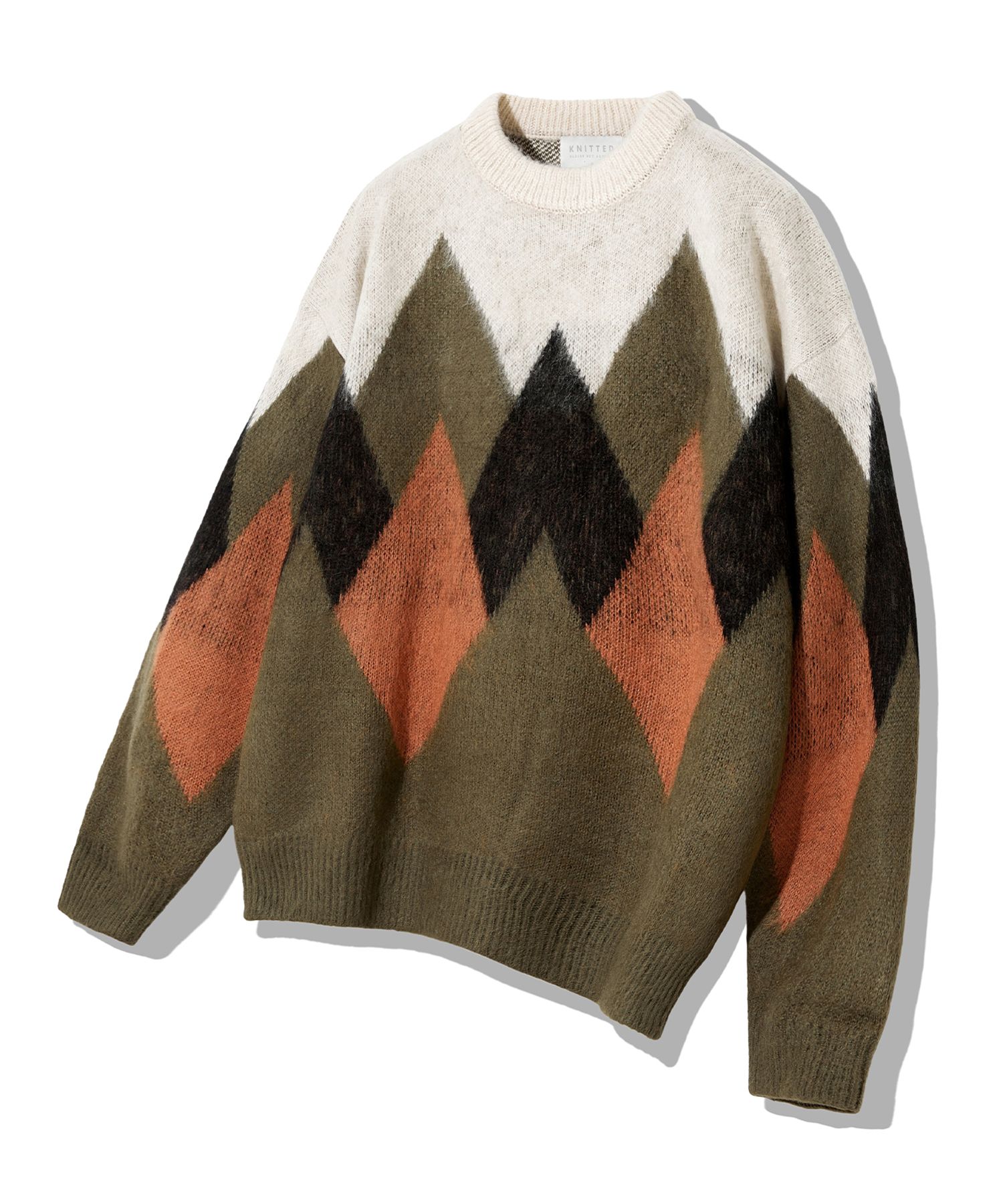 ★手元在庫割引★KNITTED★BULKY BRUSH ARGYLE KNIT KNITTEDのunisex Bulky Brush Argyle Knit 全4色