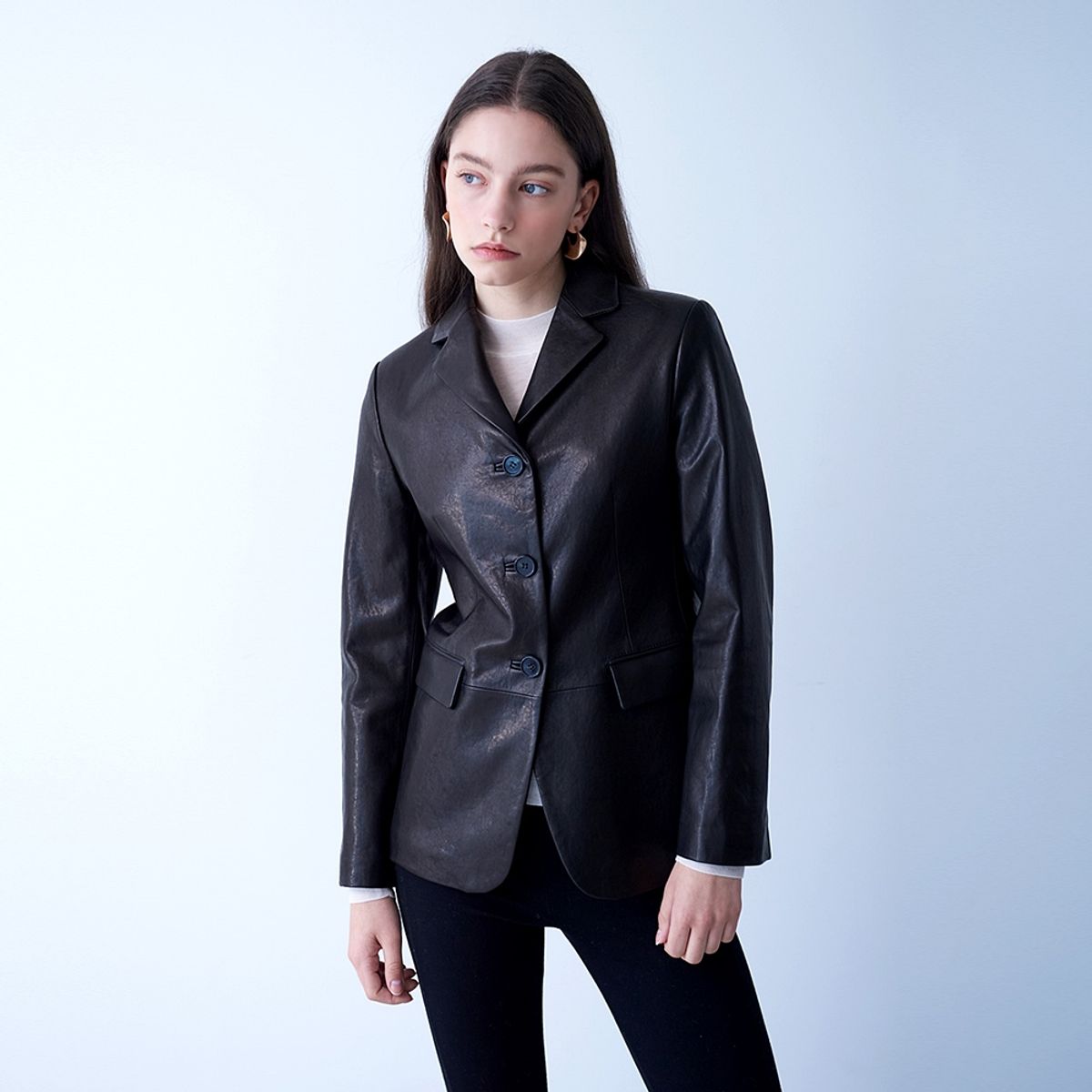 핀블랙(PINBLACK) VEGETABLE LAMBSKIN SLIM JACKET BLACK