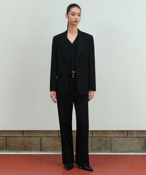 우먼즈 와이드 히든 밴딩 슬랙스 [블랙]