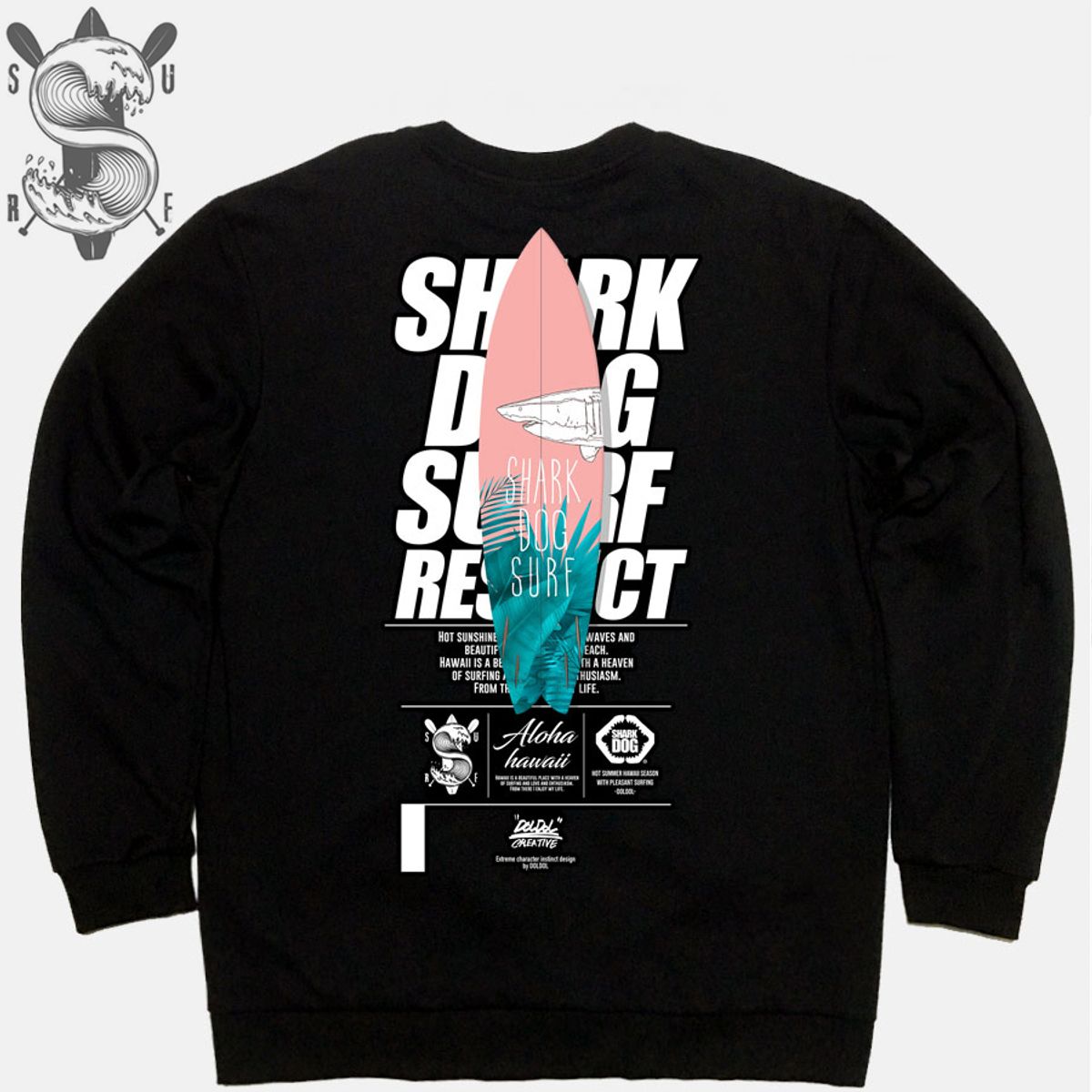 돌돌(DOLDOL) SHARK DOG_MTM-129 샤크독 서핑 하와이 캐릭터 그래픽 그래피티 디자인 맨투맨 긴팔