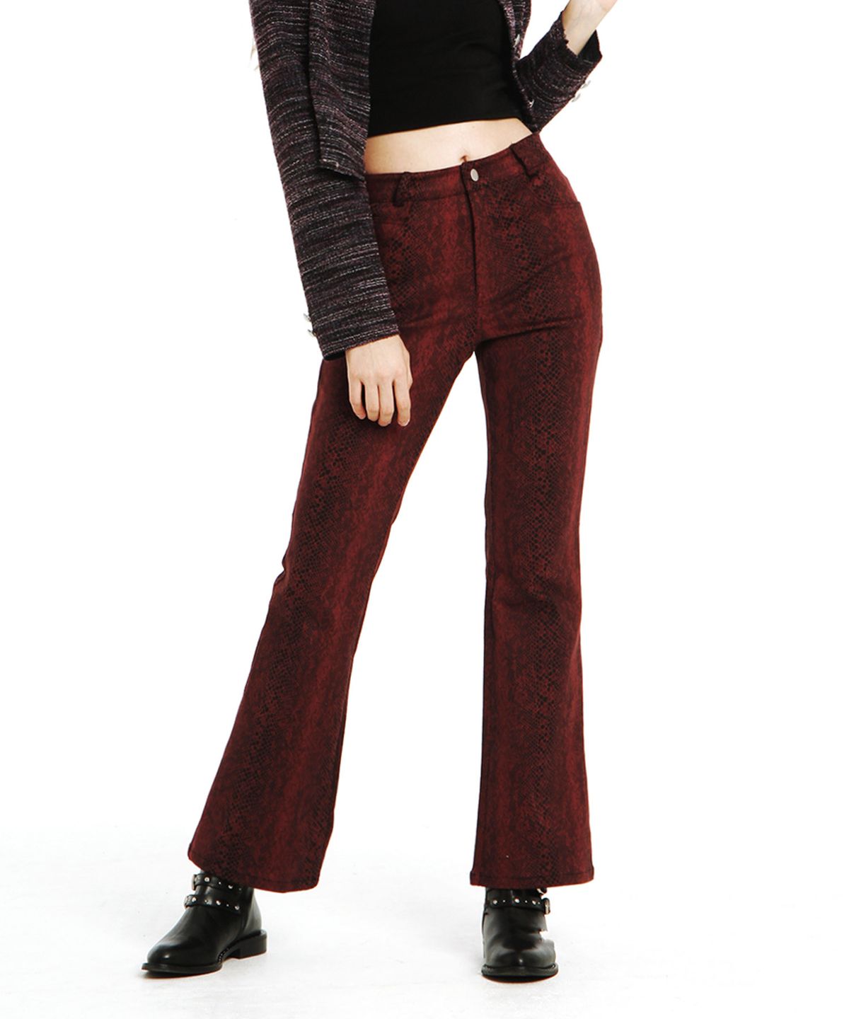 팔레트(PALETTE) PYTHON BOOTCUT PANTS (BURGUNDY)