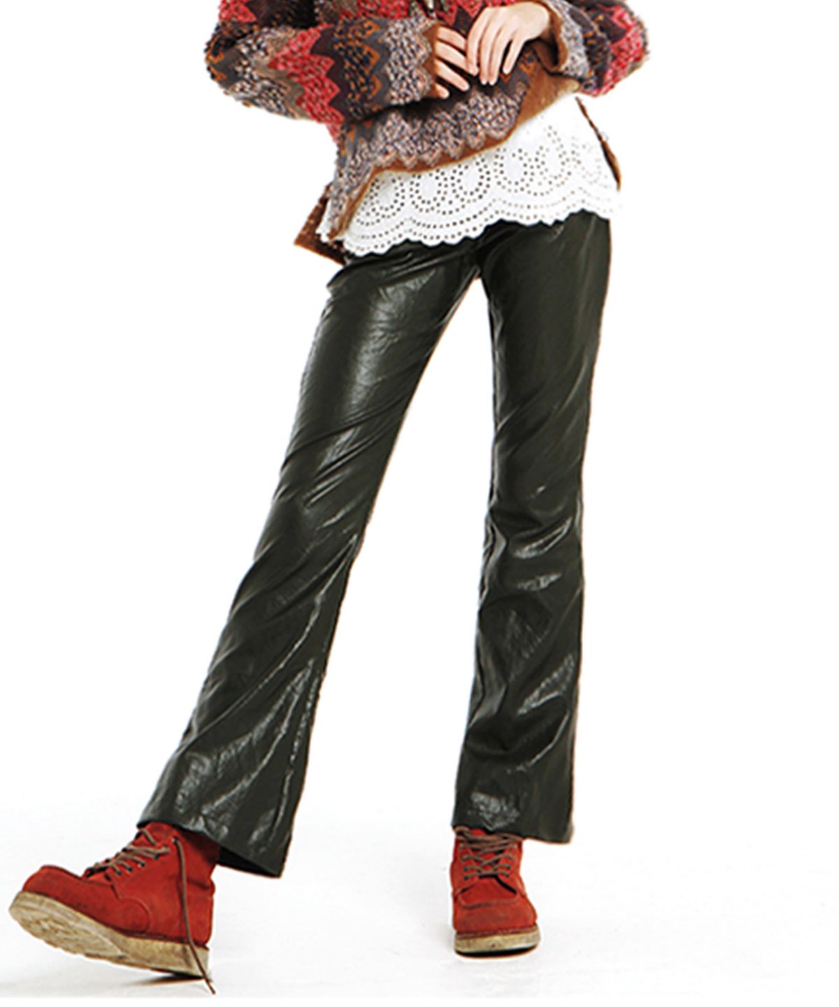 팔레트(PALETTE) LEATHER BOOTCUT PANTS (DEEP GREEN)