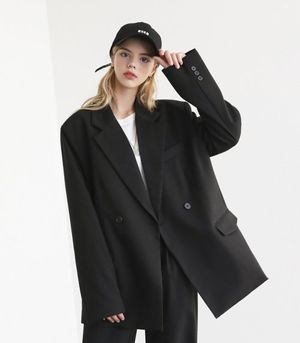 드레스 투버튼 더블 오버 블레이저 블랙