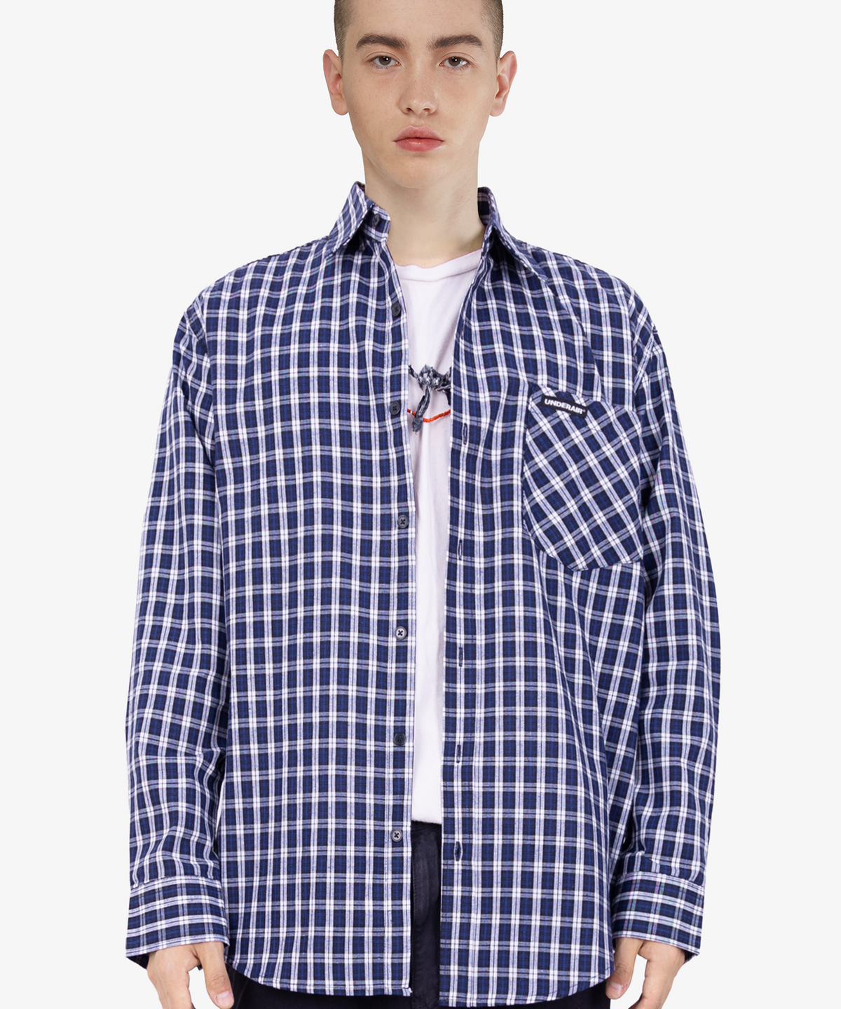 언더에어(UNDERAIR) [오버사이즈] PAPILLON CHECK SHIRTS - NAVY