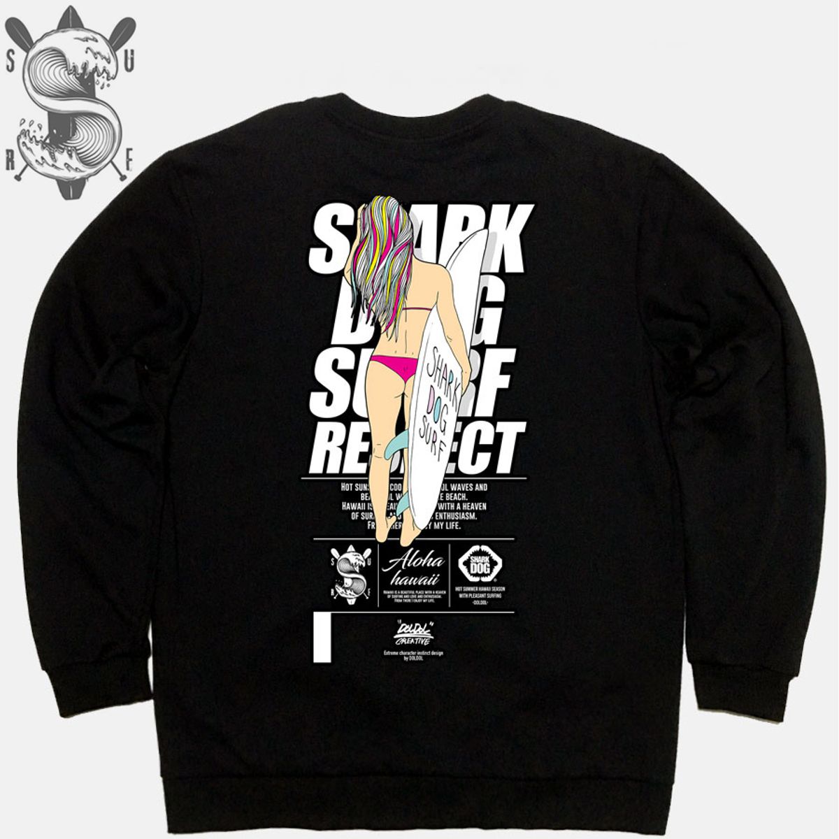돌돌(DOLDOL) SHARK DOG_MTM-141 샤크독 서핑 하와이 캐릭터 그래픽 그래피티 디자인 맨투맨 긴팔