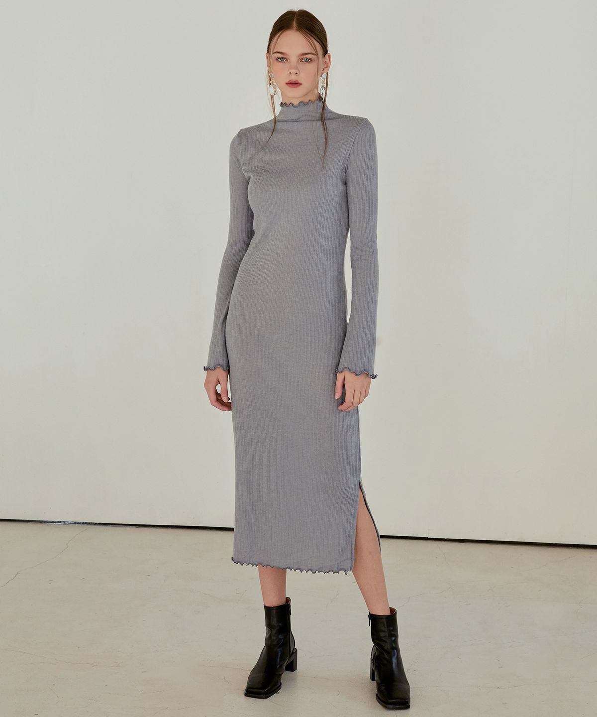에트몽(ETMON) Layered Slim Long Dress  Light Blue