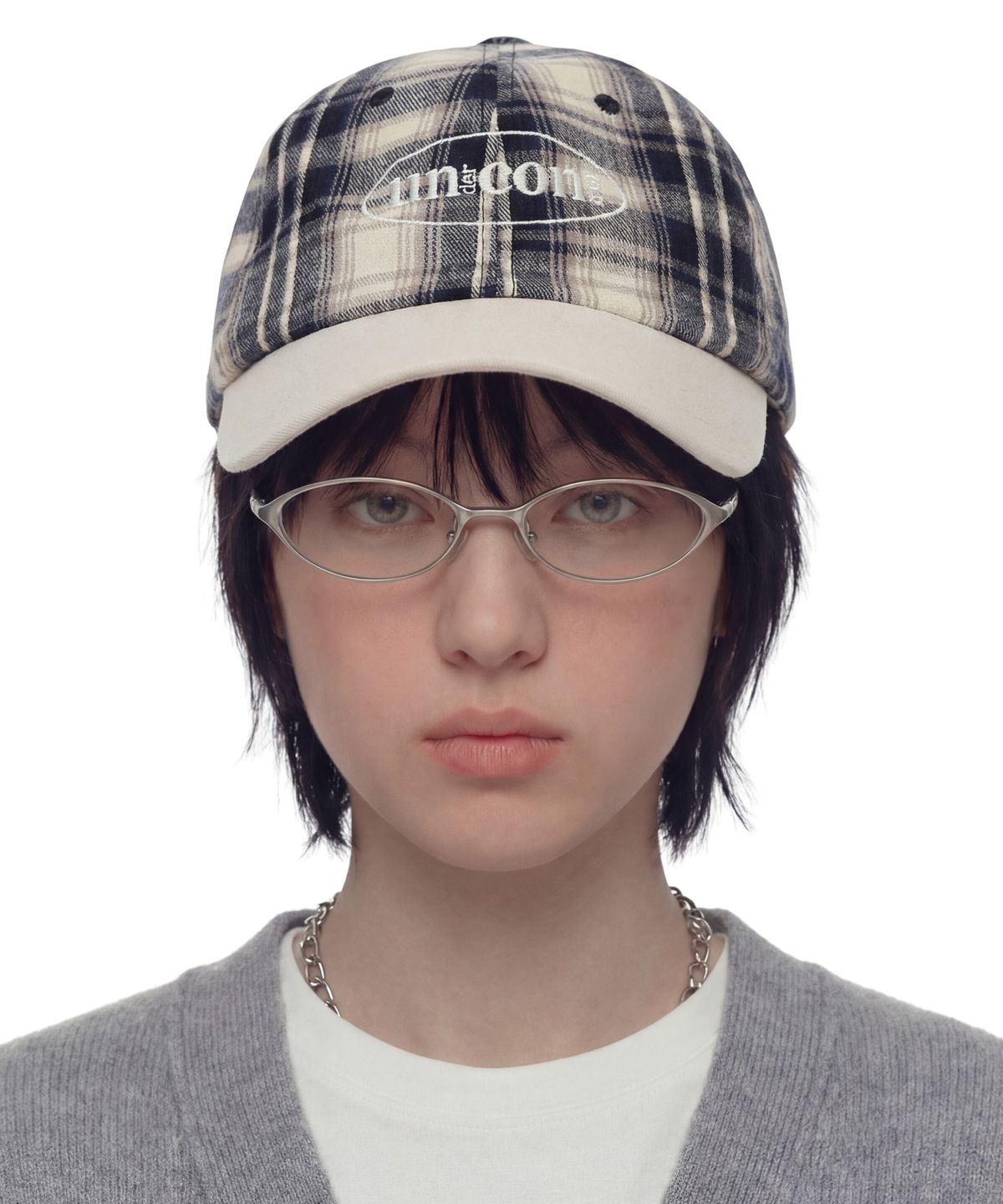 언더컨트롤(UNDERCONTROL) 체크 패턴 볼캡 R CROSS LOGO / CLASSIC B B / NAVY CHECK
