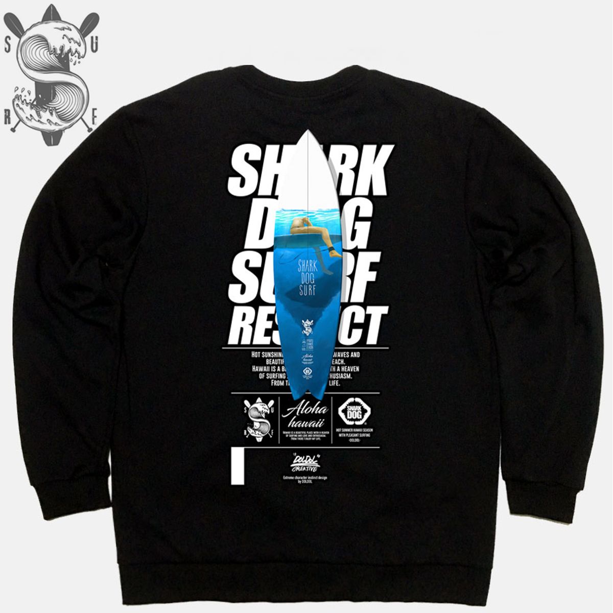 돌돌(DOLDOL) SHARK DOG_MTM-147 샤크독 서핑 하와이 캐릭터 그래픽 그래피티 디자인 맨투맨 긴팔