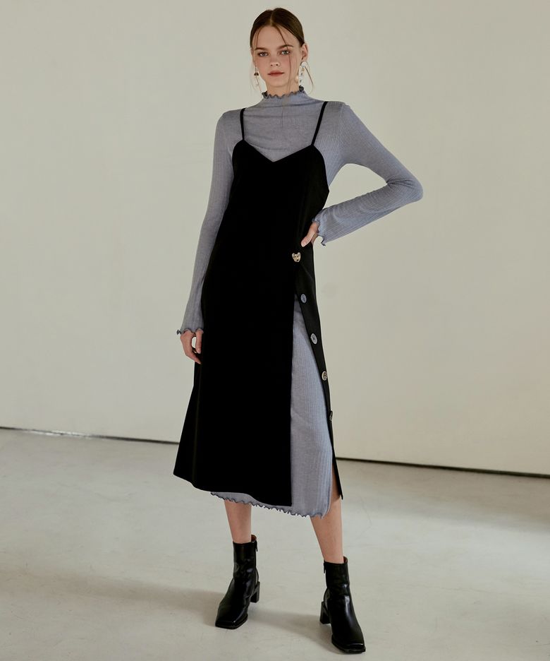 Slip Button Point Dress  Black