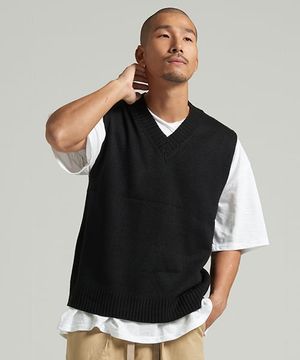 V넥 니트조끼 블랙