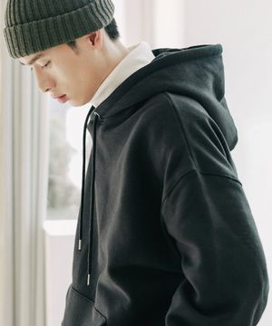 로그 오버핏 기모 후드 블랙 YHHD2302