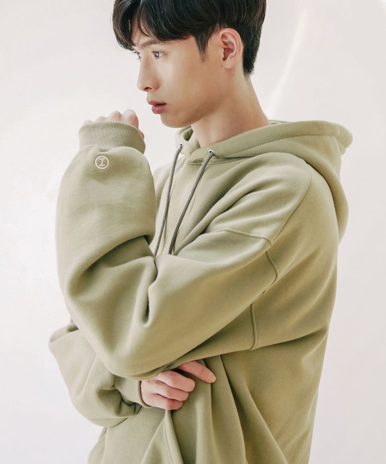 로그 오버핏 기모 후드 라이트카키 YHHD2302