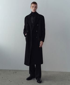 캐시미어 블렌드 대디 숄더 더블 롱 코트 [블랙]