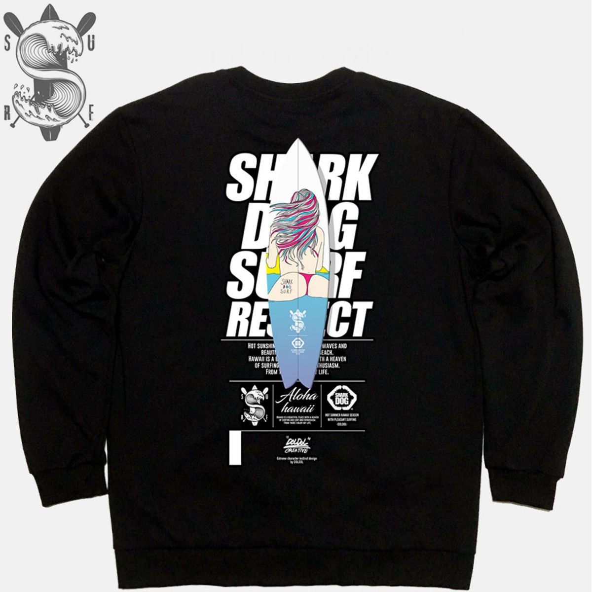 돌돌(DOLDOL) SHARK DOG_MTM-152 샤크독 서핑 하와이 캐릭터 그래픽 그래피티 디자인 맨투맨 긴팔