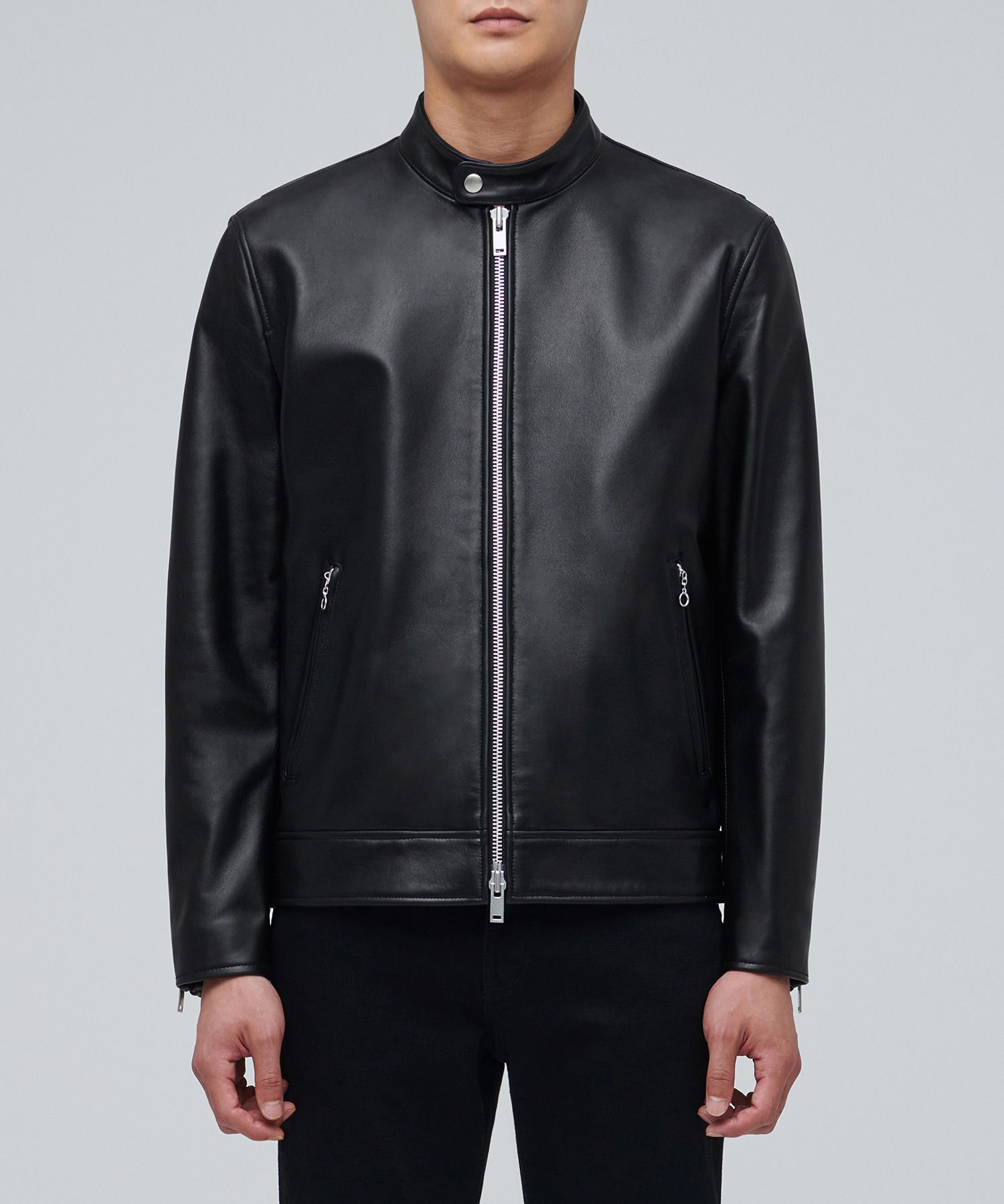 ジャケット・アウター MUSINSA STANDARD LAMBSKIN MOTORCYCLE MUSINSA | MUSINSA STANDARD LAMBSKIN CAFE RACER JACKET_BLACK