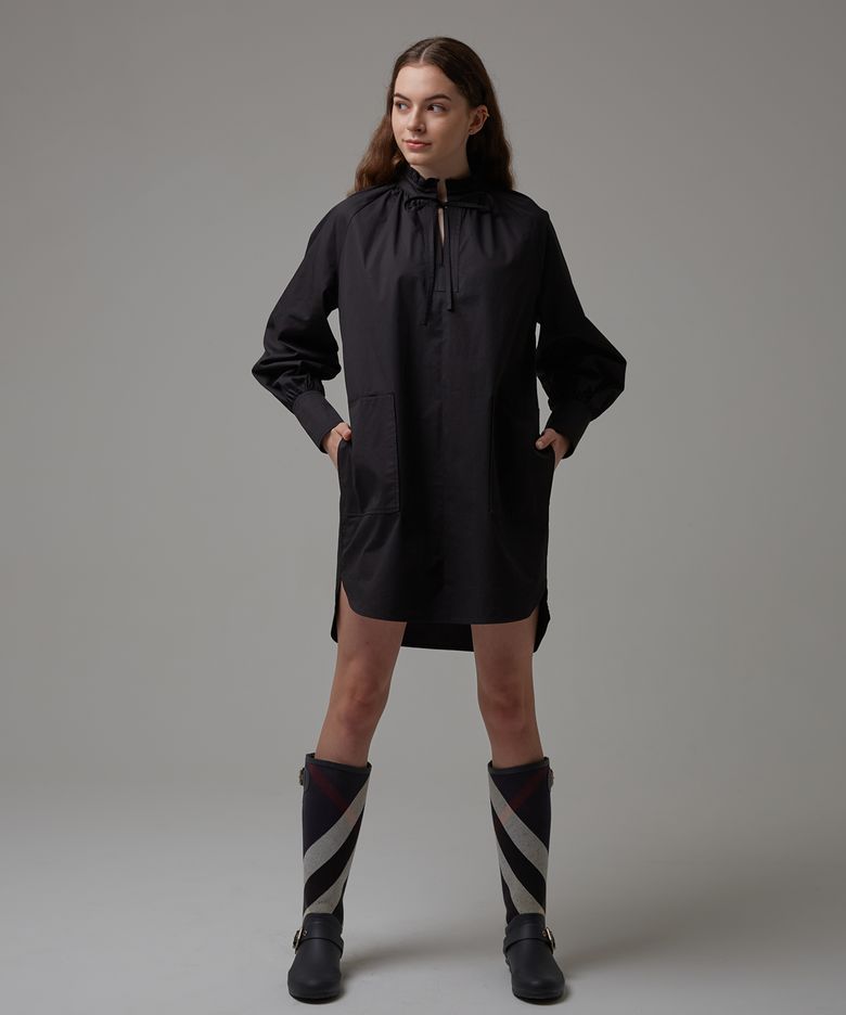 frill collar mini dress - black