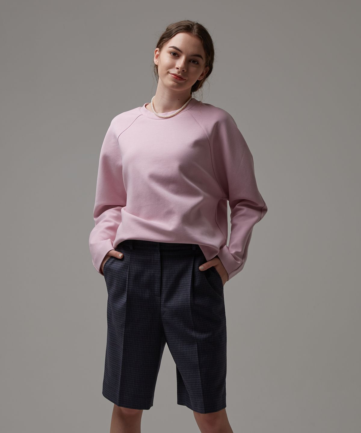 일로일(ILOIL) check wool blended bermuda pants - grey
