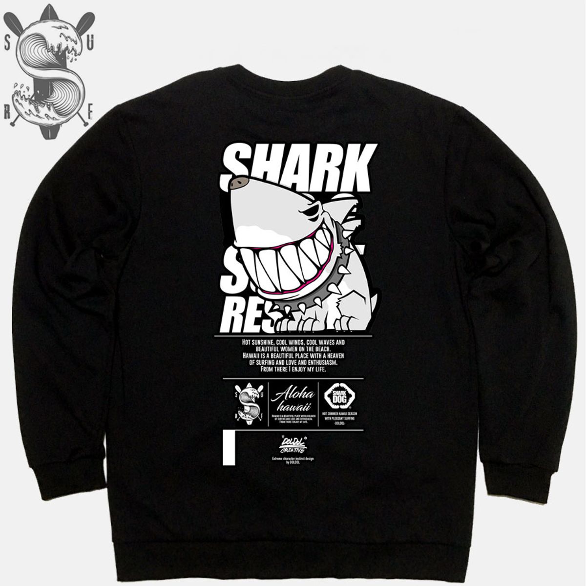 돌돌(DOLDOL) SHARK DOG_MTM-156 샤크독 서핑 하와이 캐릭터 그래픽 그래피티 디자인 맨투맨 긴팔