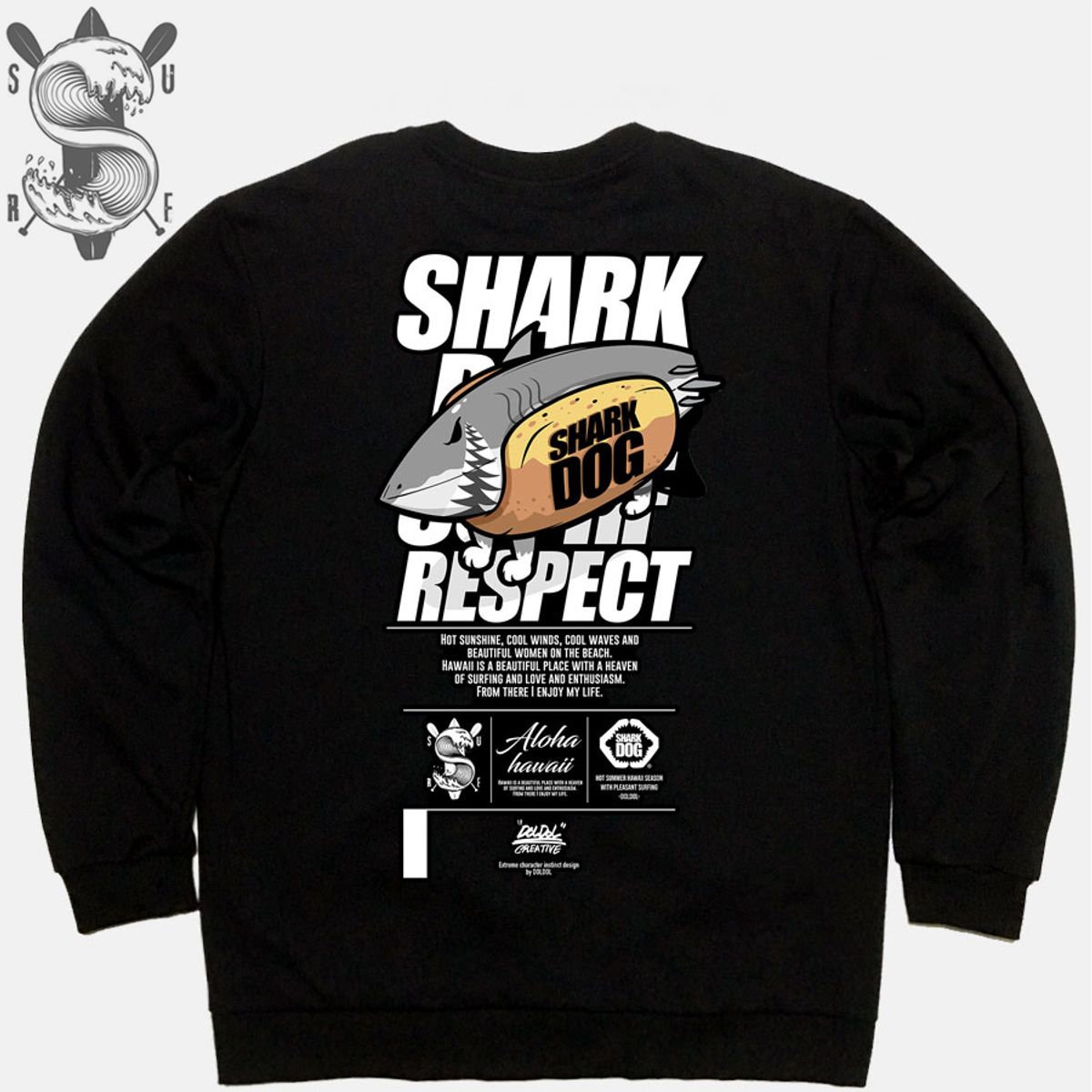돌돌(DOLDOL) SHARK DOG_MTM-157 샤크독 서핑 하와이 캐릭터 그래픽 그래피티 디자인 맨투맨 긴팔