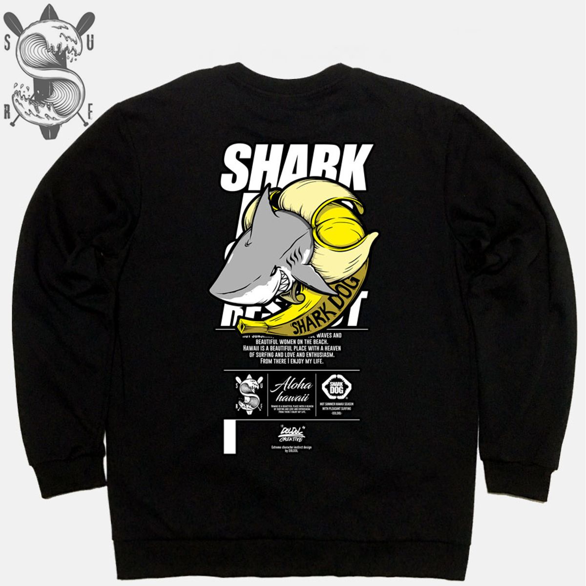 돌돌(DOLDOL) SHARK DOG_MTM-158 샤크독 서핑 하와이 캐릭터 그래픽 그래피티 디자인 맨투맨 긴팔