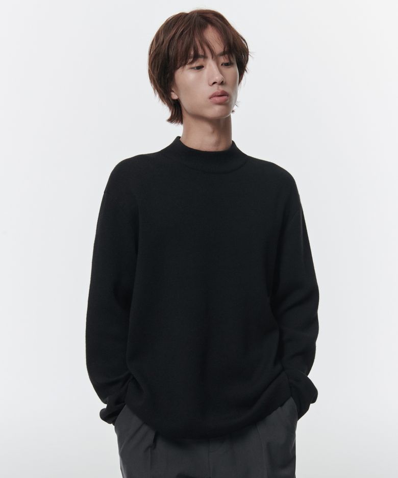 미니멀 모크 넥 니트 [블랙]