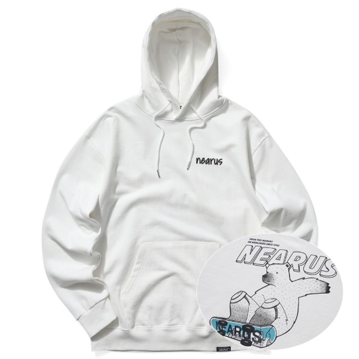 니어러스(NEARUS) 후드티셔츠SKATE BOARD BEAR HOODIE [IVORY]