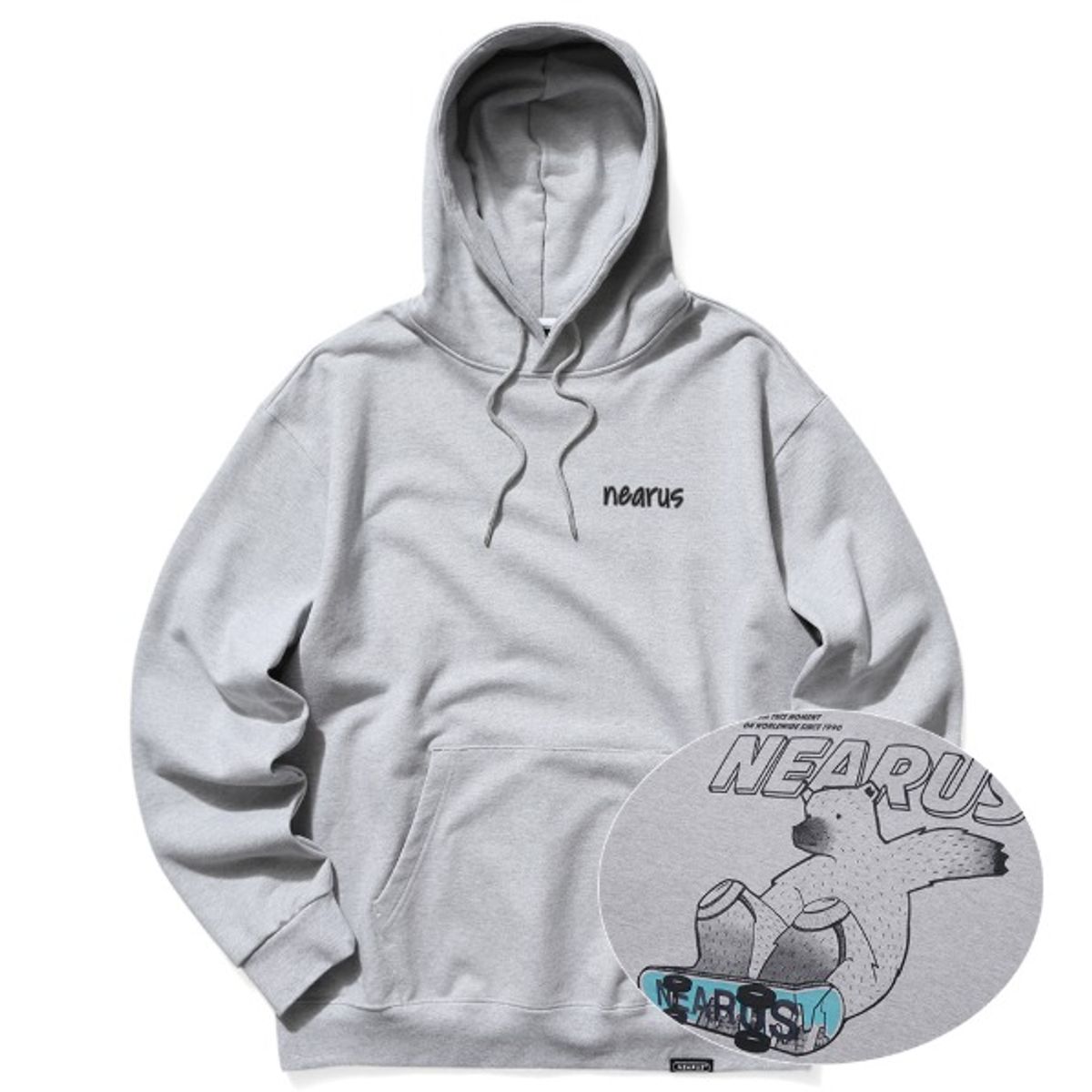 니어러스(NEARUS) 후드티셔츠SKATE BOARD BEAR HOODIE [GREY]