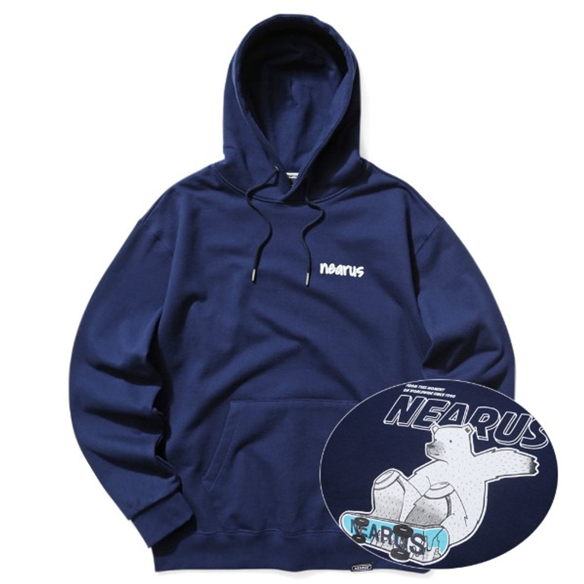 니어러스(NEARUS) 후드티셔츠SKATE BOARD BEAR HOODIE [NAVY]