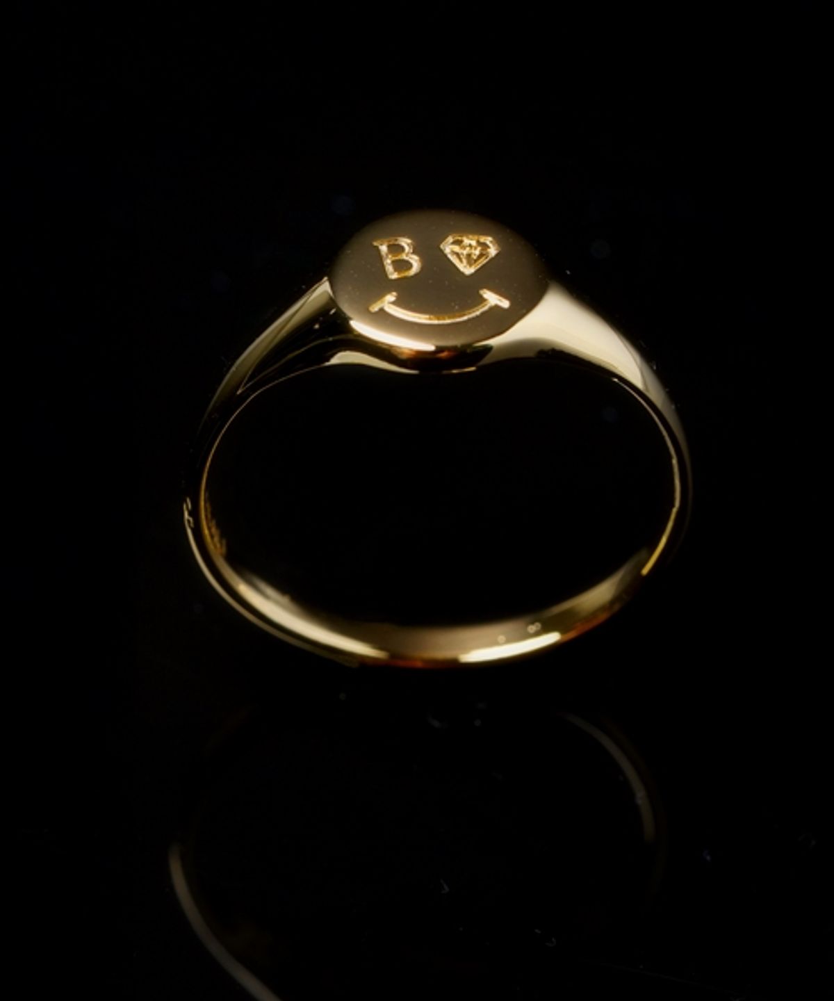 봉보(BONBEAU) Kitsch smile face point mini signet Ring 미니 스마일 페이스 포인트 골드 반지
