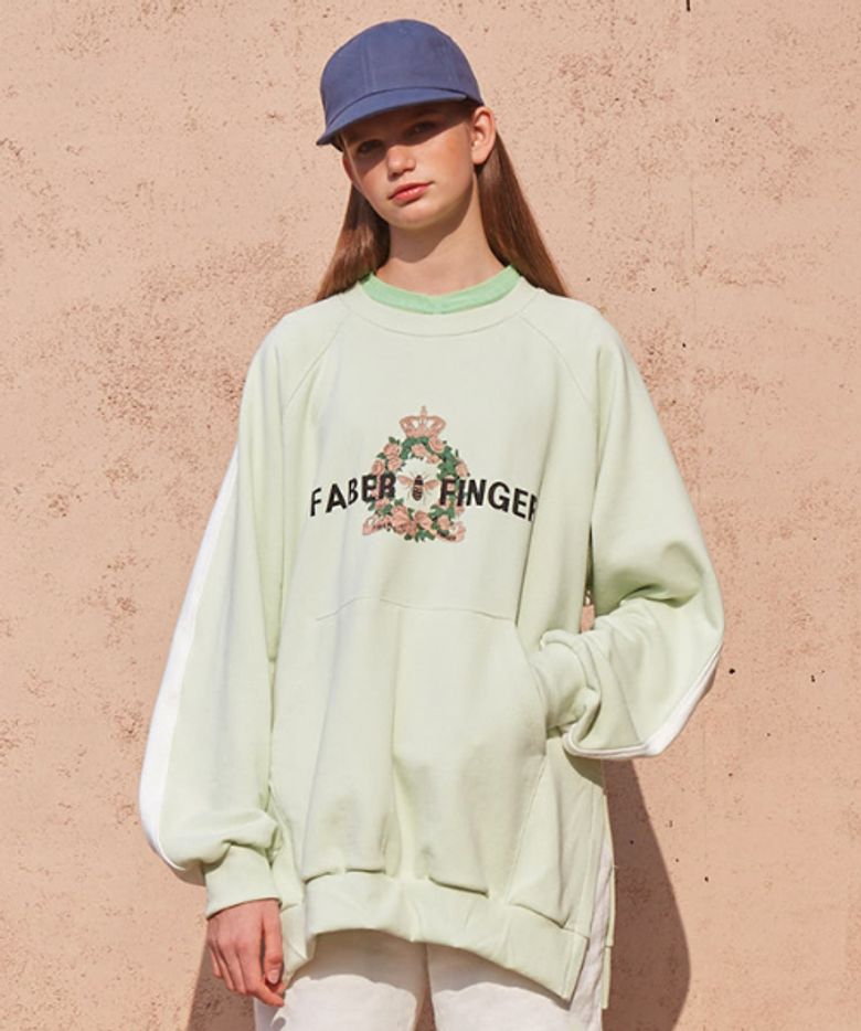 Bee Printing Logo Raglan Sweatshirt_Yello Green