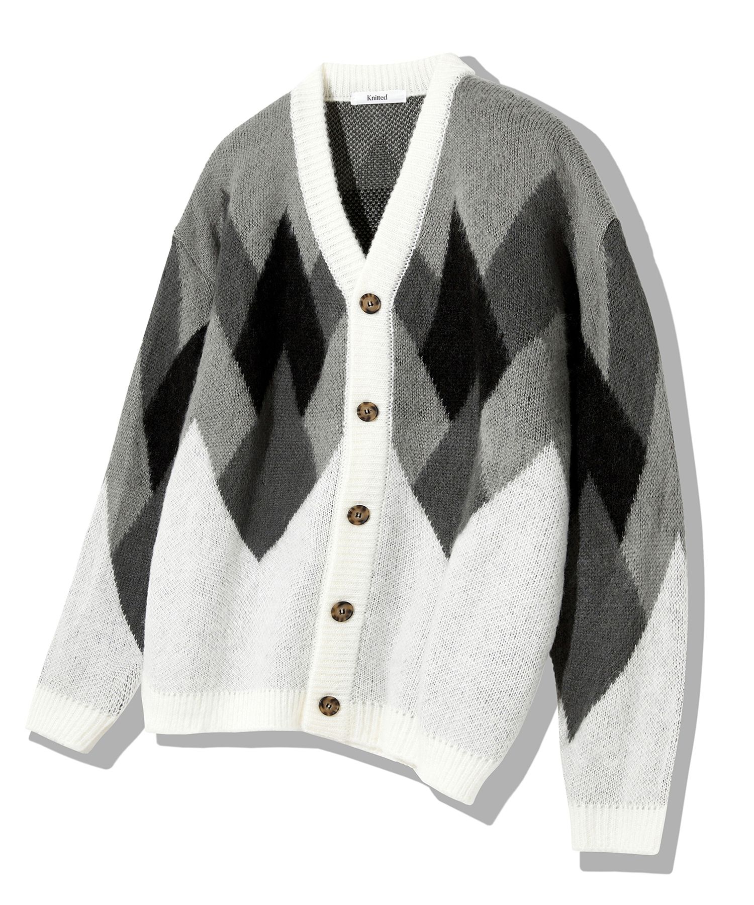 MUSINSA | KNITTED Bulky Brush Argyle Cardigan BLACK