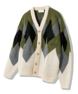 벌키 브러쉬 아가일 가디건 KHAKI