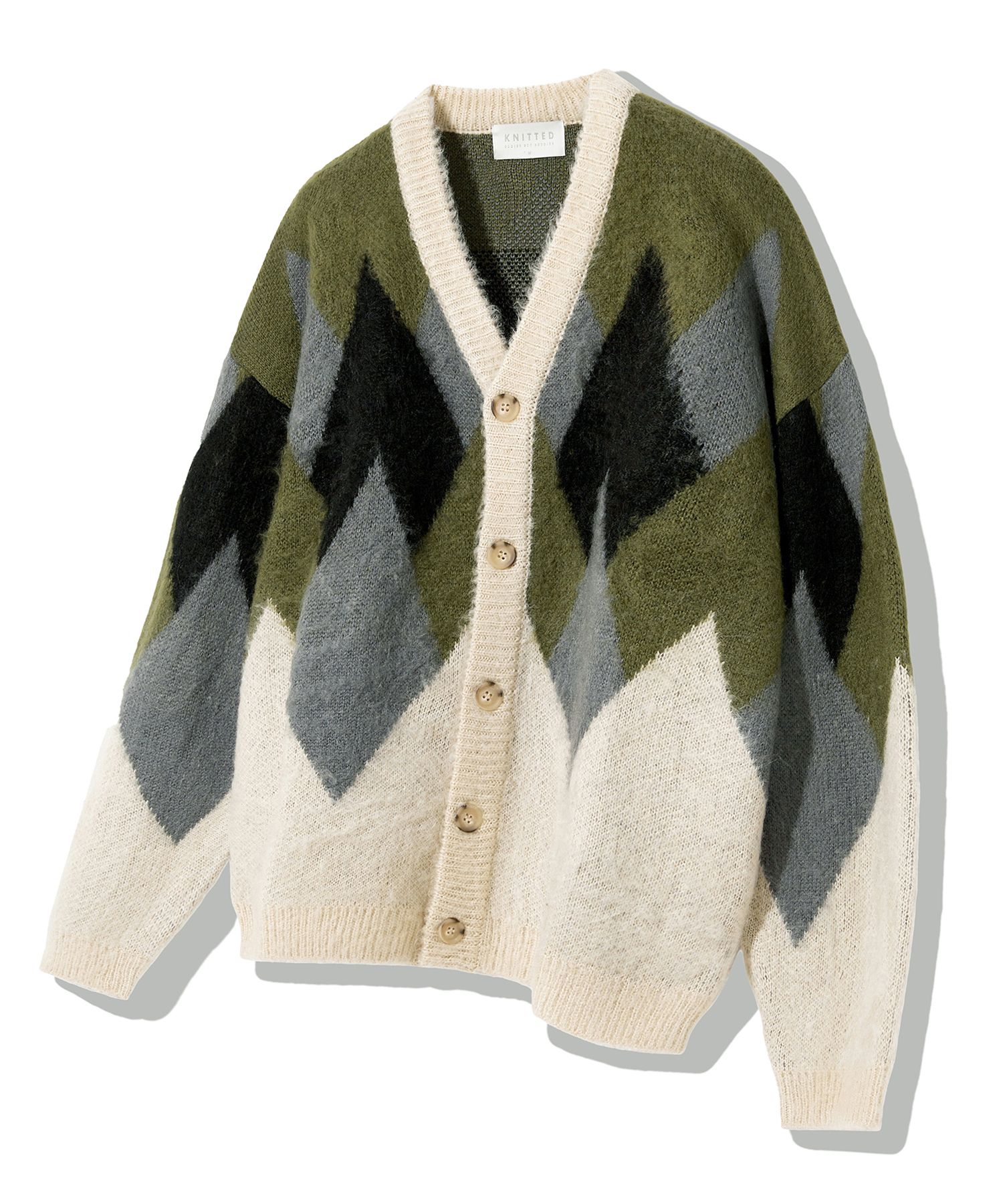 ★手元在庫割引★KNITTED★BULKY BRUSH ARGYLE KNIT KNITTEDのunisex Bulky Brush Argyle Knit 全4色