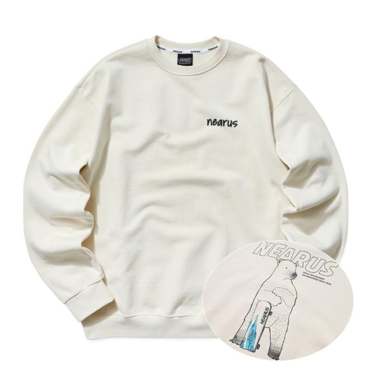 니어러스(NEARUS) SKATE BOARD BEAR SWEAT SHIRT [LIGHT BEIGE]