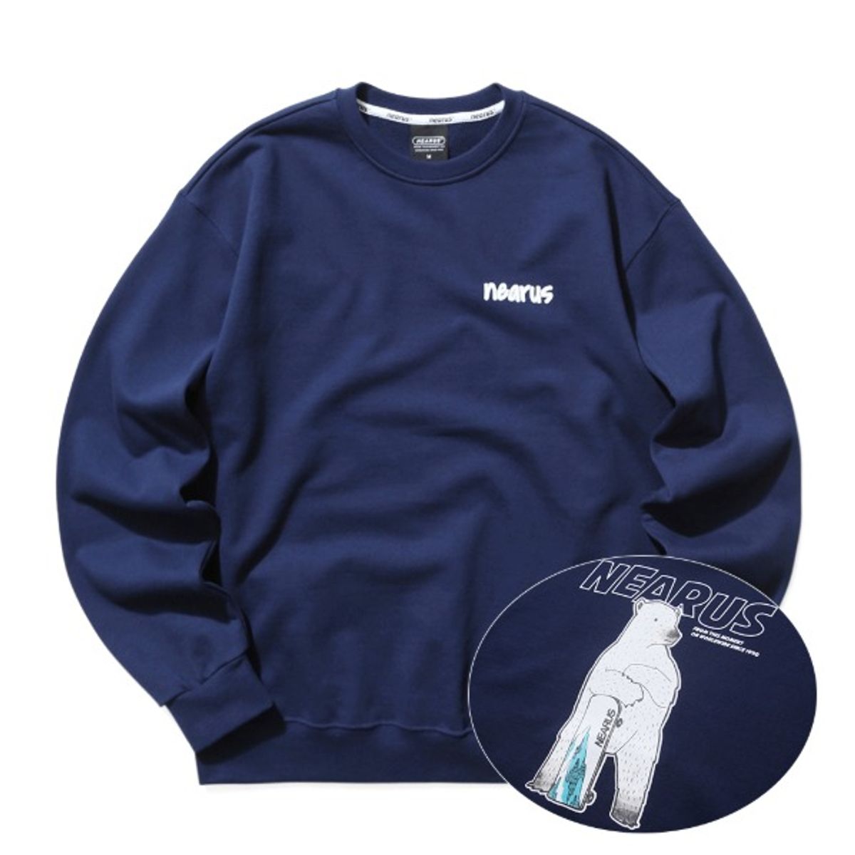 니어러스(NEARUS) SKATE BOARD BEAR SWEAT SHIRT [NAVY]
