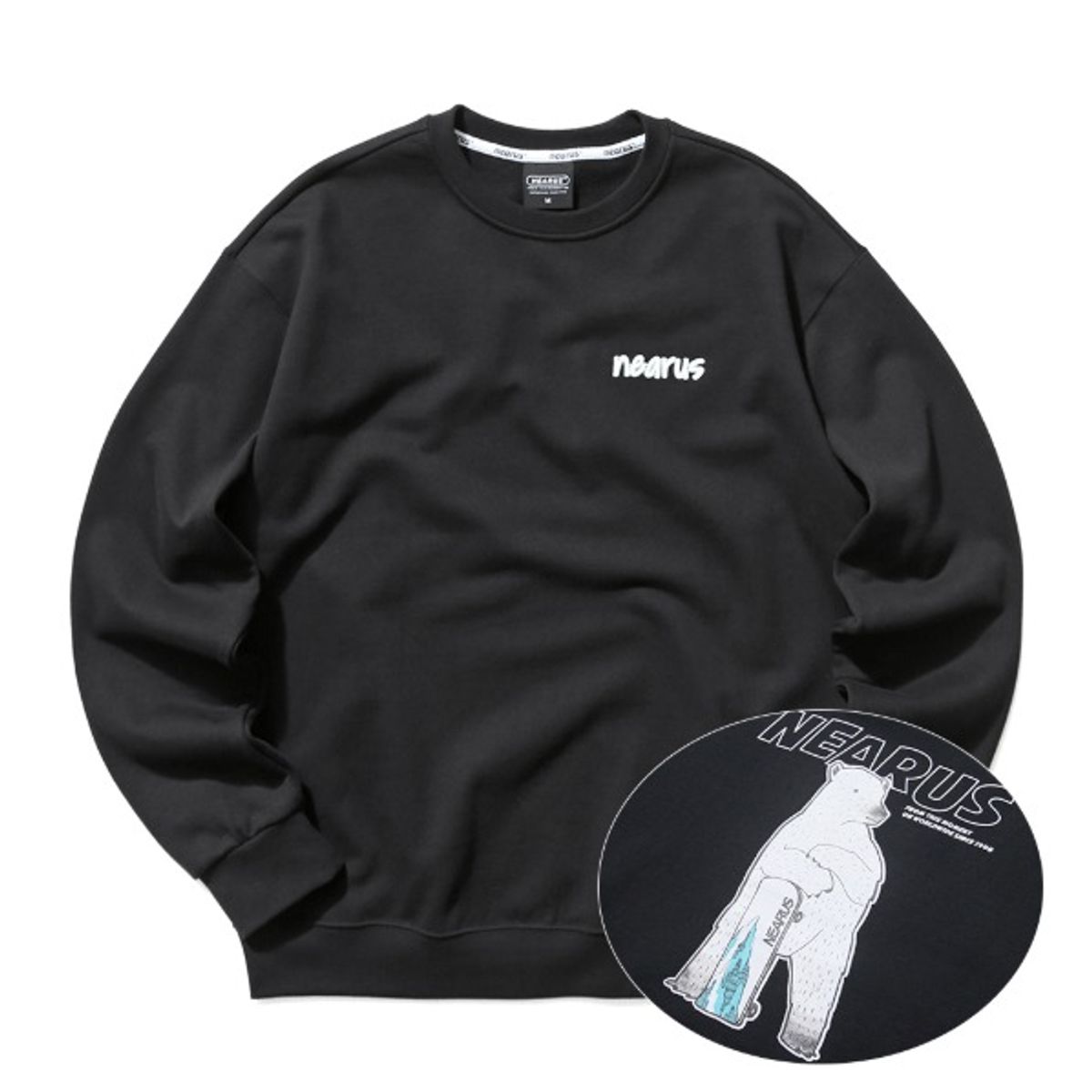 니어러스(NEARUS) 맨투맨티셔츠SKATE BOARD BEAR SWEAT SHIRT [BLACK]