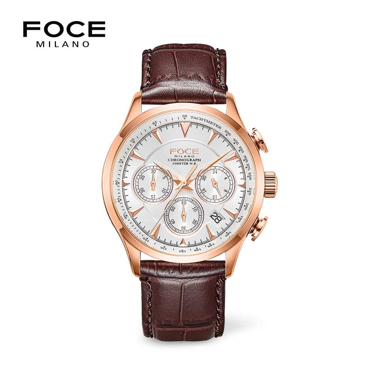 포체(FOCE) 43mm 남성 크로노그래프 가죽시계 FM7556L-RG