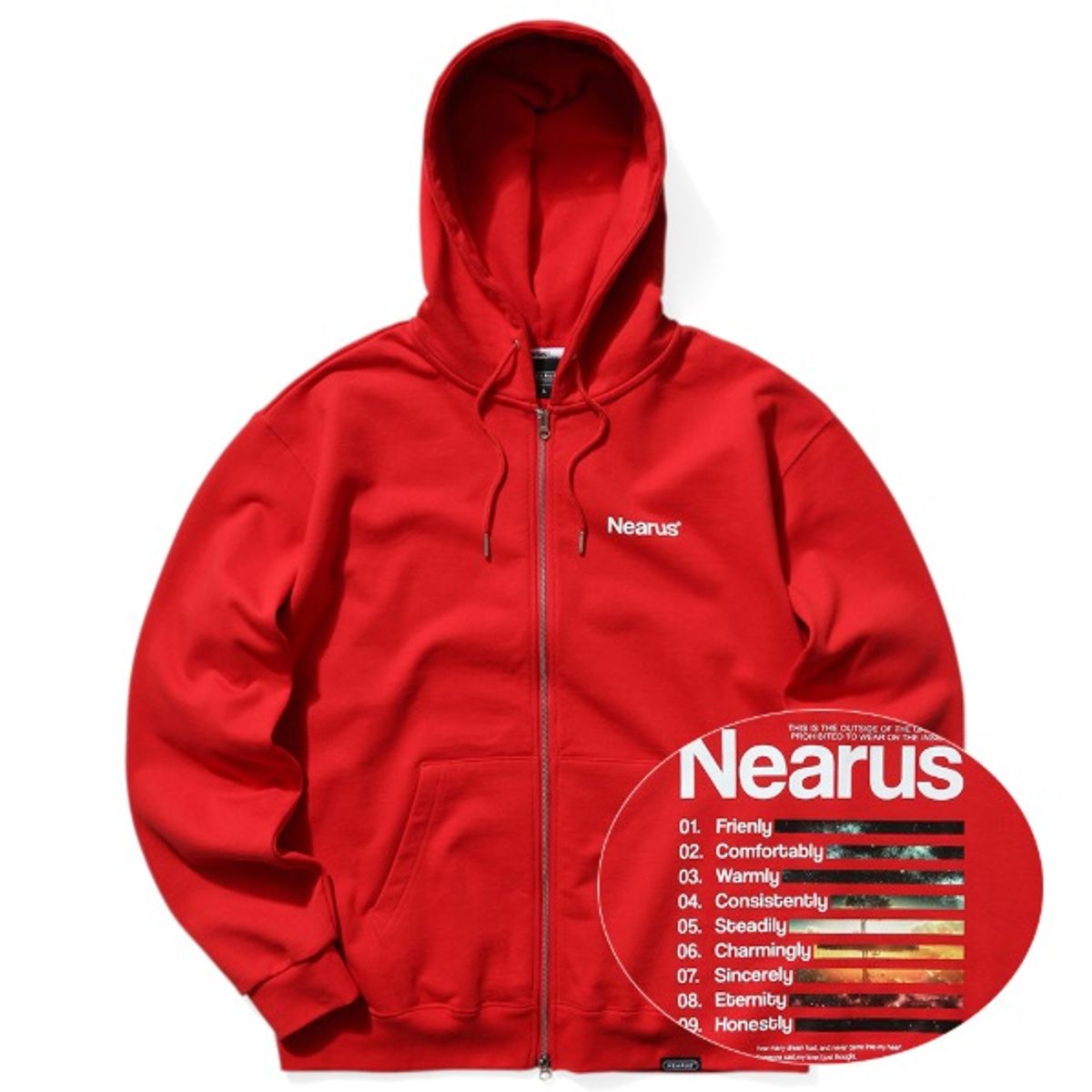 니어러스(NEARUS) SENSITIVE ZIP-UP HOODIE [RED]