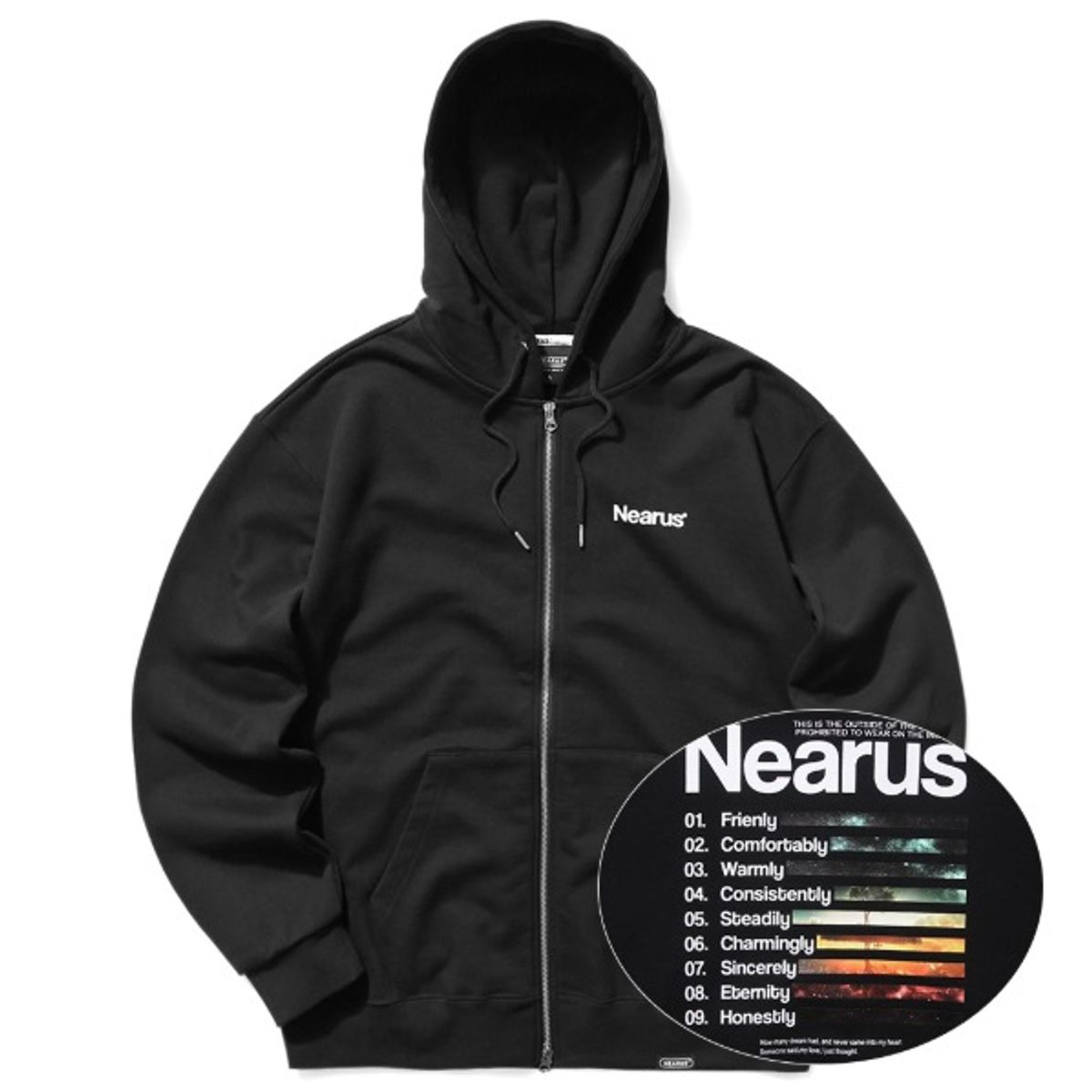 니어러스(NEARUS) SENSITIVE ZIP-UP HOODIE [BLACK]