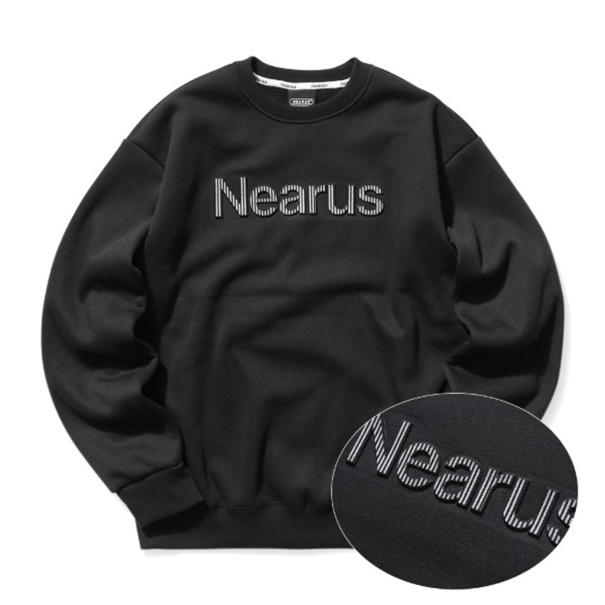 니어러스(NEARUS) STRIPE EMBO SWEAT SHIRE [BLACK]
