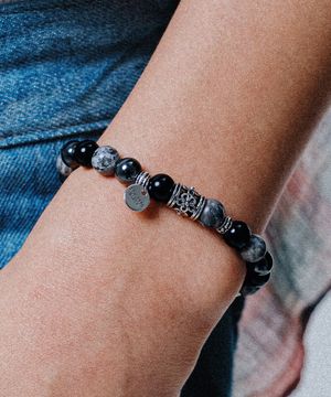 SCB099 [써지컬스틸] Black and grey gemstone bracelet