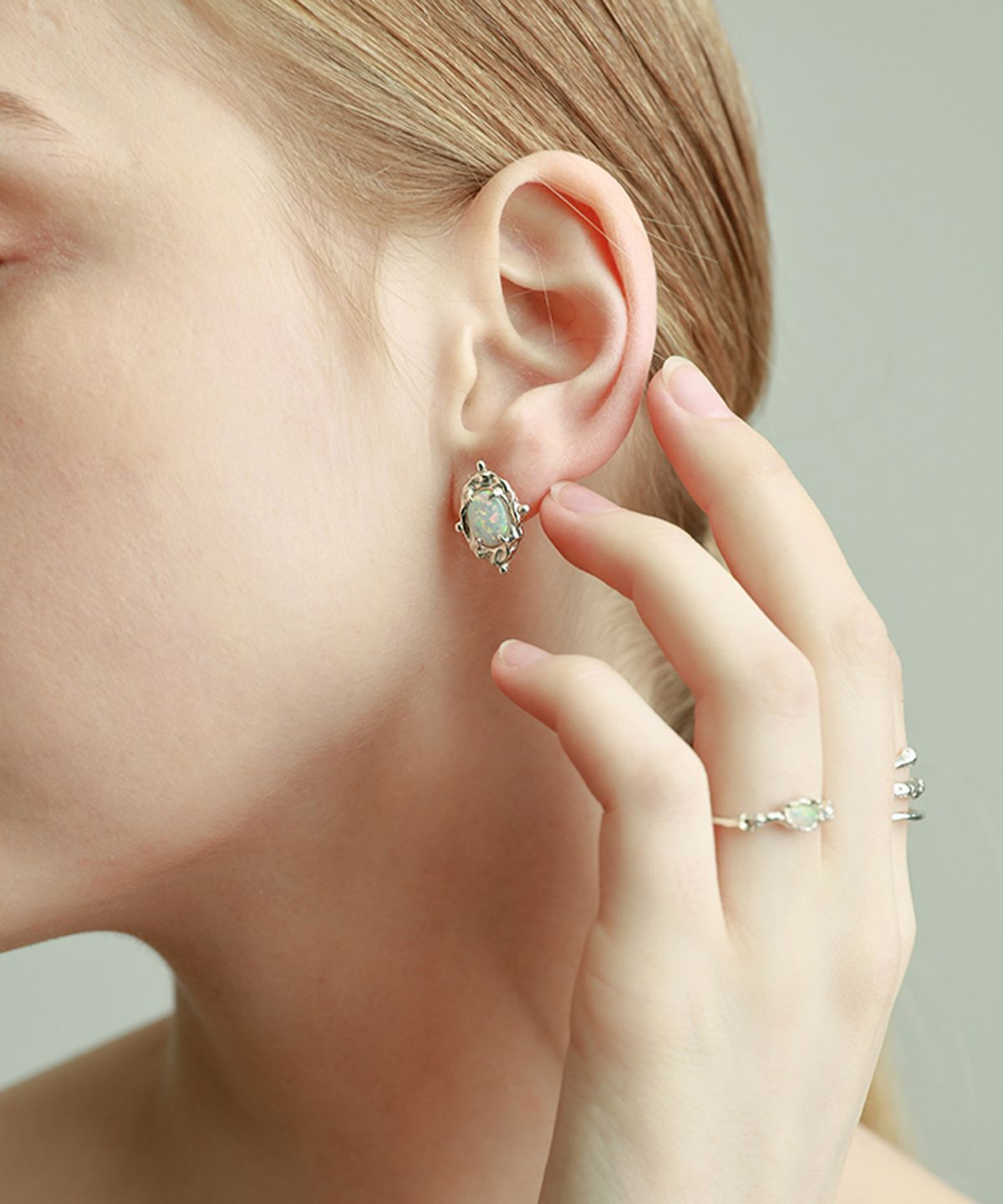 파피(POPPI) Classic opal silver earrings