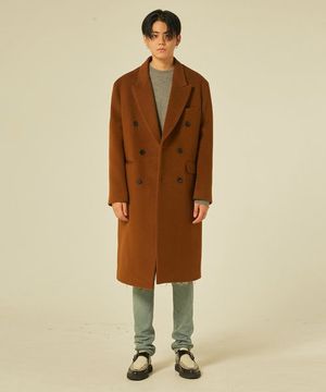 울 100% 피크드 더블 코트 (브라운)