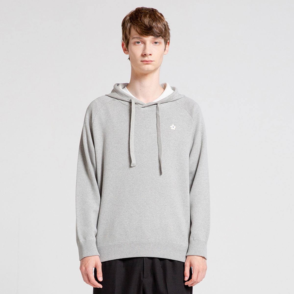비아봉드비아(VIABON DE VIA) UNISEX_플라워 소프트 코튼 니트 후드티 (MELANGE GREY)