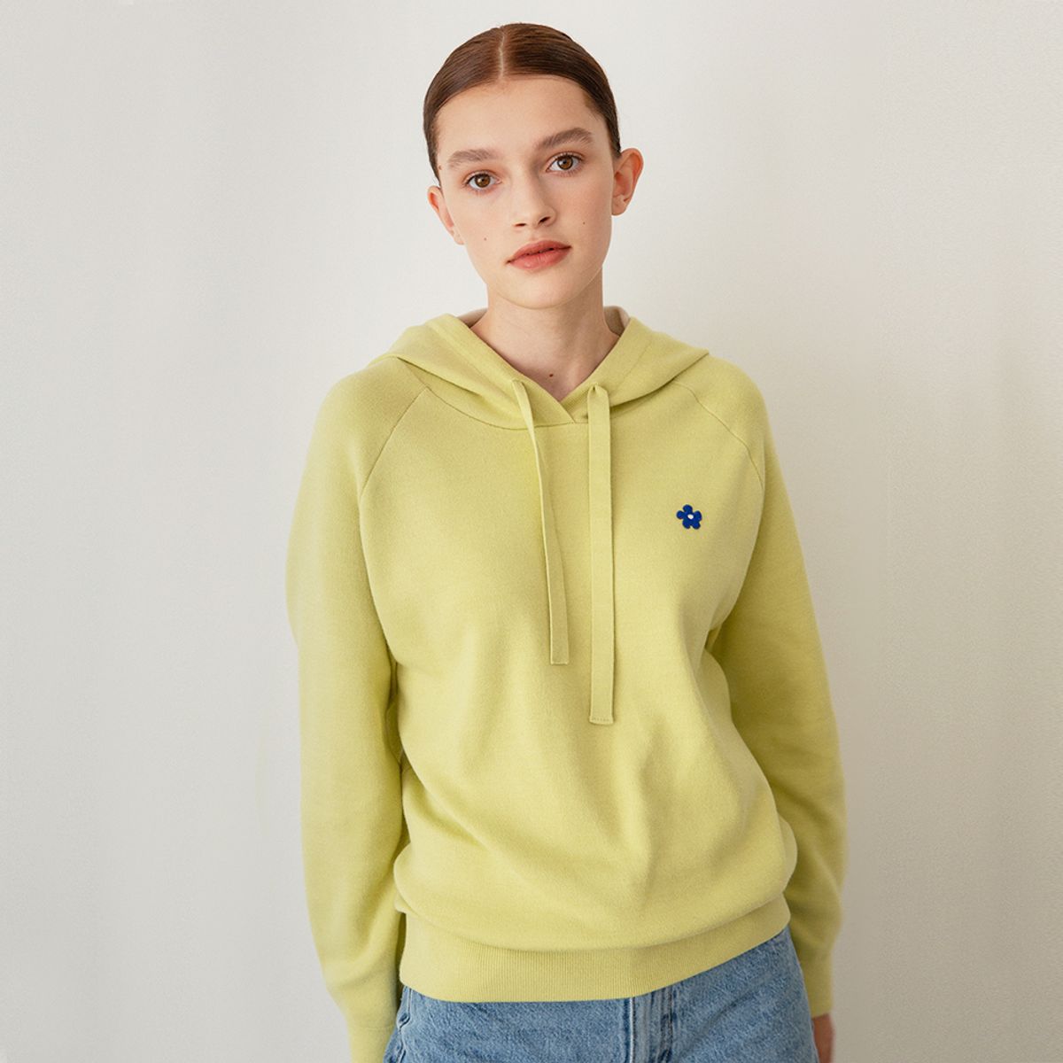 비아봉드비아(VIABON DE VIA) UNISEX_플라워 소프트 코튼 니트 후드티 (LIME)